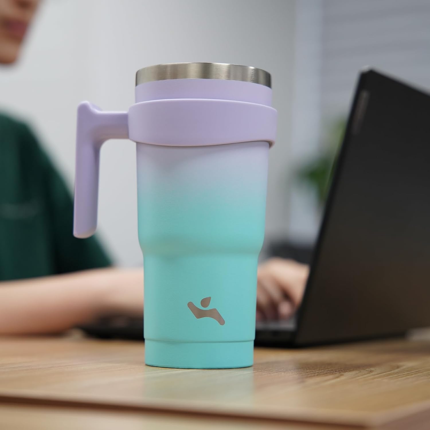 Vaso de 40 onzas con asa y 2 pajillas, 2 tapas, botella de agua aislada de acero inoxidable al vacío, taza reutilizable para viaje, Oasis