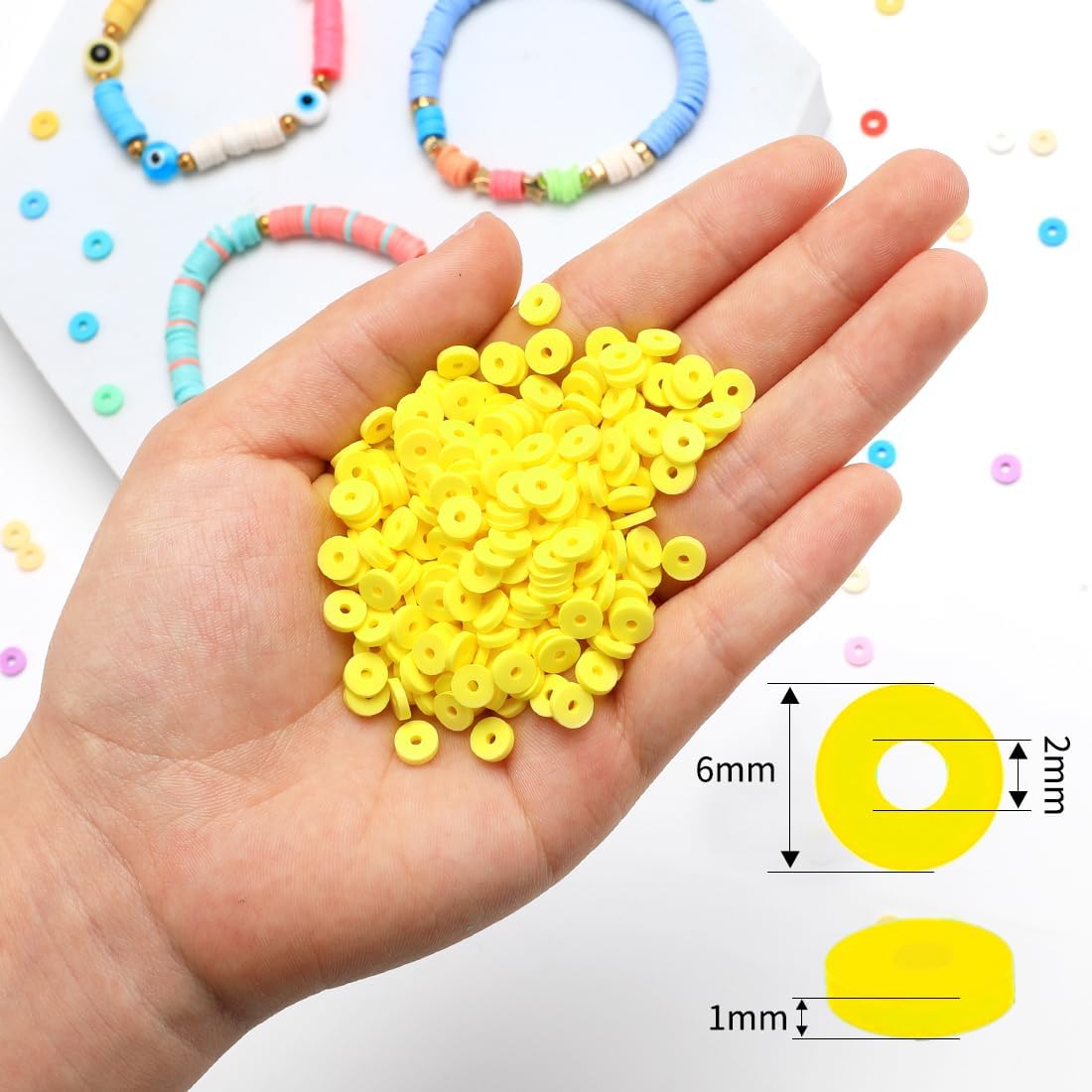 IOOLEEM Más de 2000 cuentas de arcilla amarilla fluo, cuentas de arcilla polimérica para hacer pulseras, cuentas de arcilla para hacer joyas,