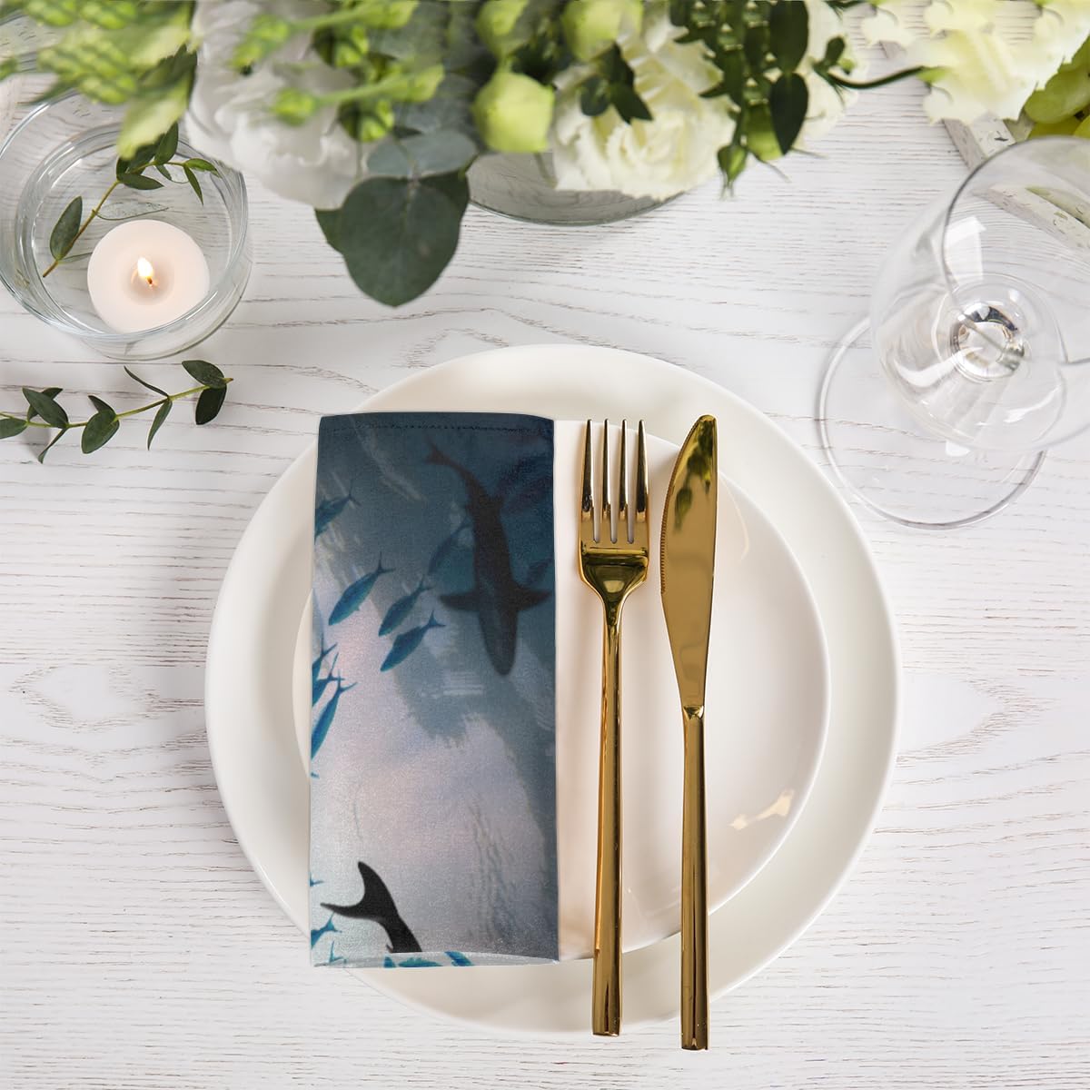 Cloth Napkins Set of 6 Ocean Shark 20×20 Inch Cloth Napkins Watercolour Shark Washable Reusable Kitchen Dinner Napkins Table Decor for Wedding,