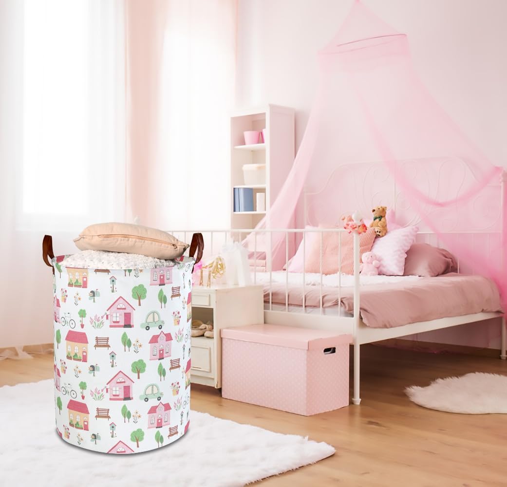 Cesta de lavandería rosa, decoración de habitación de niñas, canasta impermeable para guardería, cesta de ropa de bebé, cesta de almacenamiento de