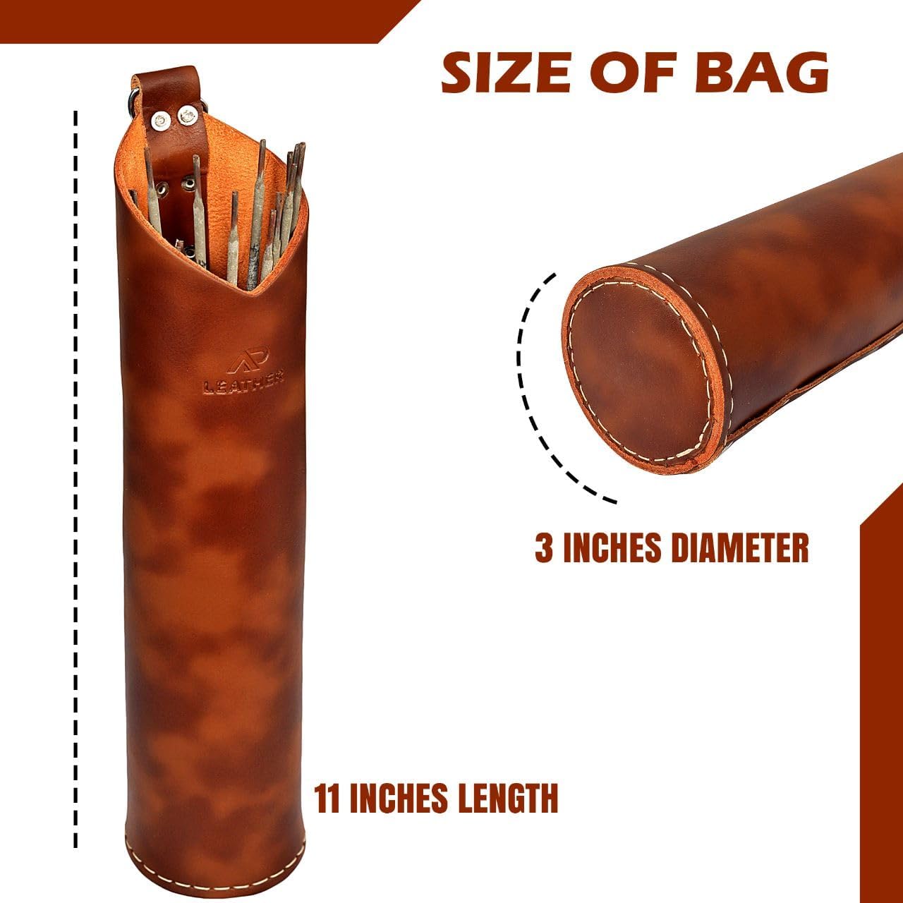 AP-LEATHER PRO-14 – Bolsa para barra de soldadura de cuero de grano superior, soporte para varilla de soldaduraelectrodo, contenedor de