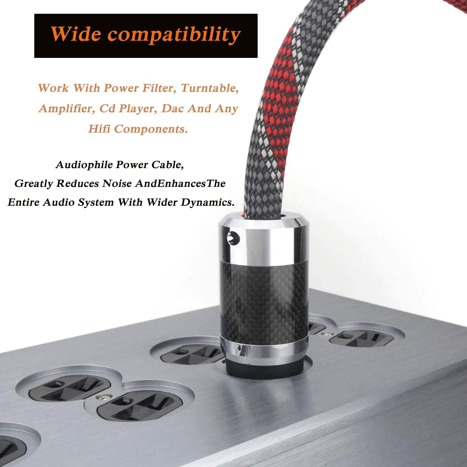 Tertullus Cables de alimentación de alta fidelidad 5N OFC AC Cable de alimentación principal de EE. UU. con enchufe de fibra de carbono IEC320-C15