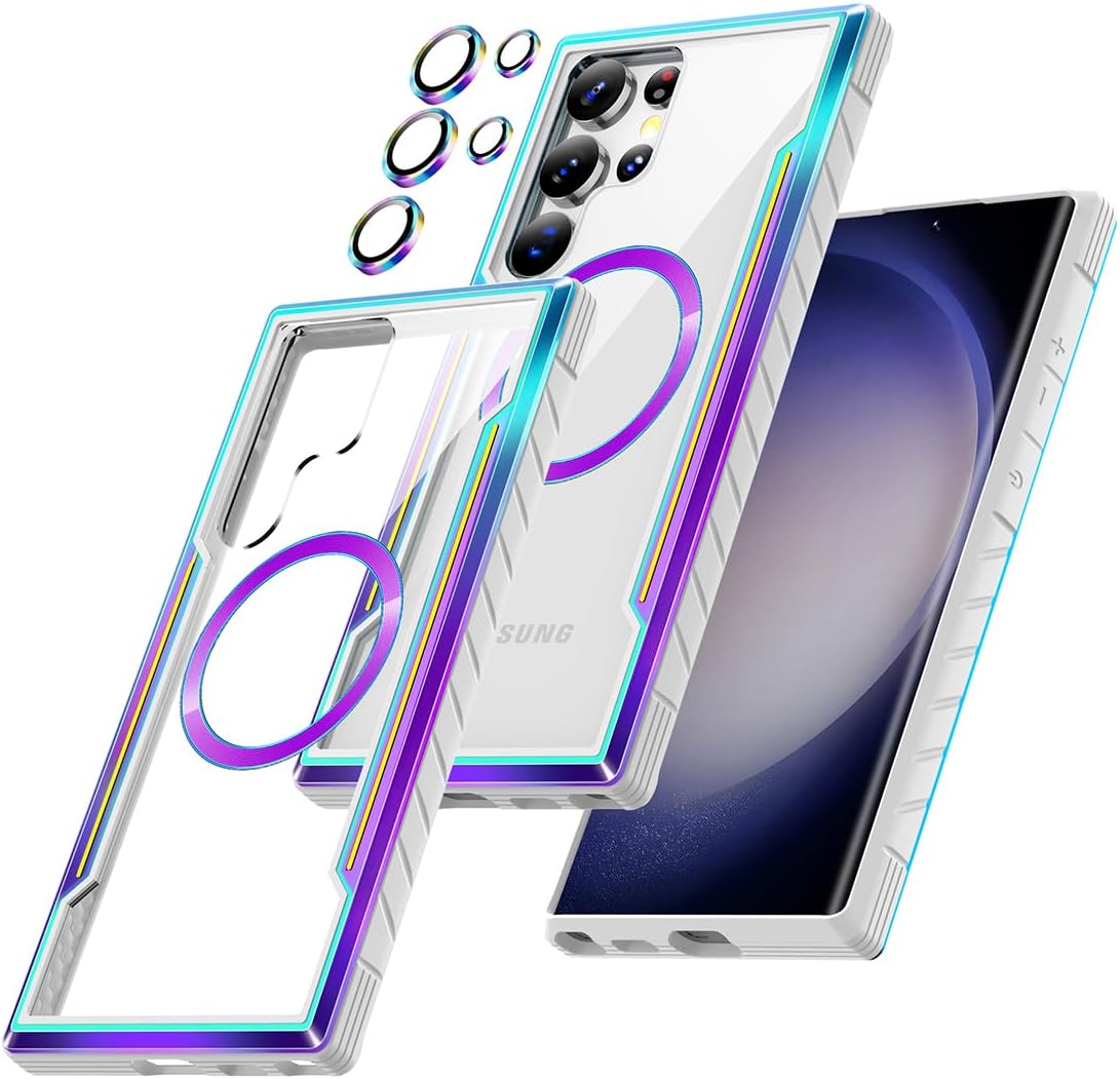 TIANNIUKE Funda magnética para Samsung Galaxy S23 Ultra, con protector de lente de cámara compatible con MagSafe, funda de silicona metálica a
