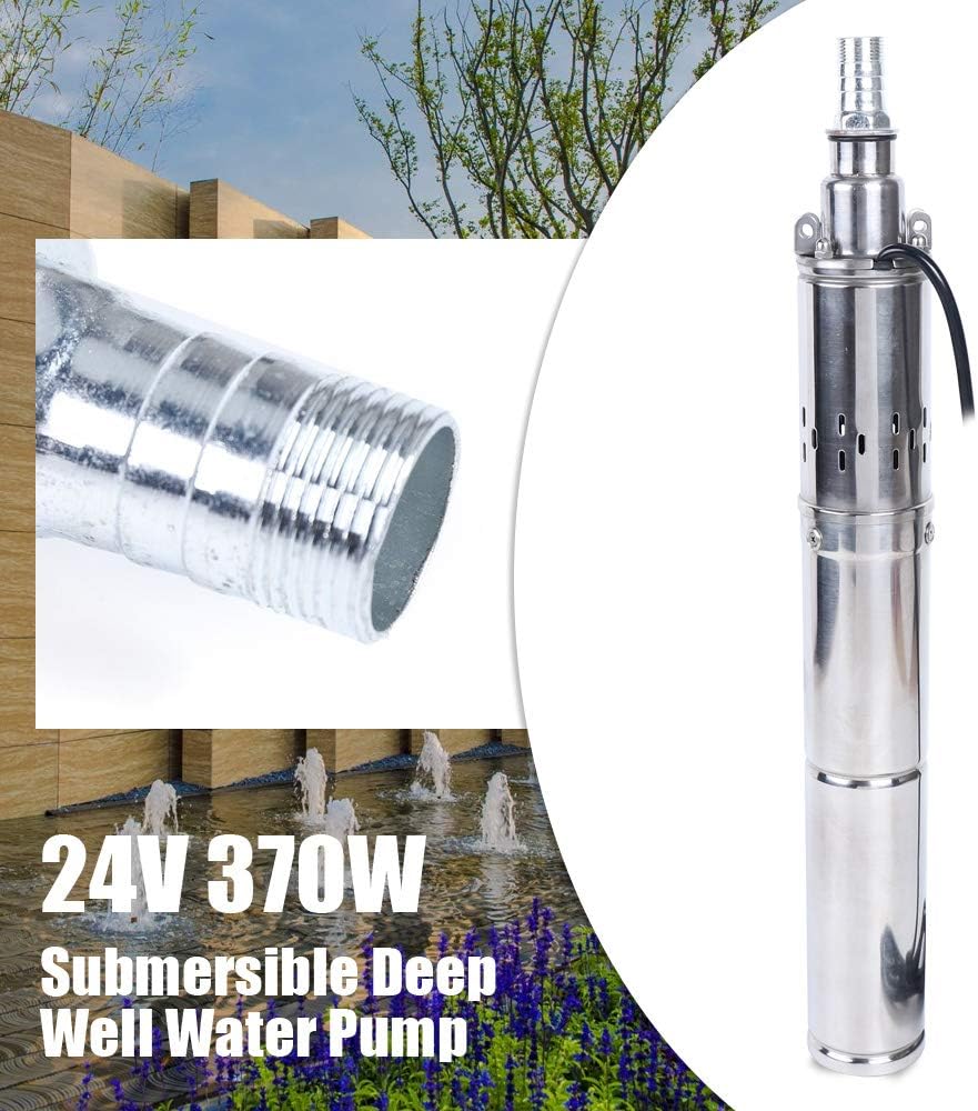 Bomba de pozo profundo, bomba de agua solar de 24 V 370 W, cabezal de bomba sumergible solar de acero inoxidable de 213.3ft para fábricas, tierras