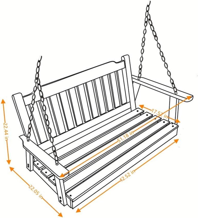 Columpio de madera para porche de 2 plazas, columpio de banco con cadenas colgantes, resistente 800 libras, para patio al aire libre, jardín, patio,