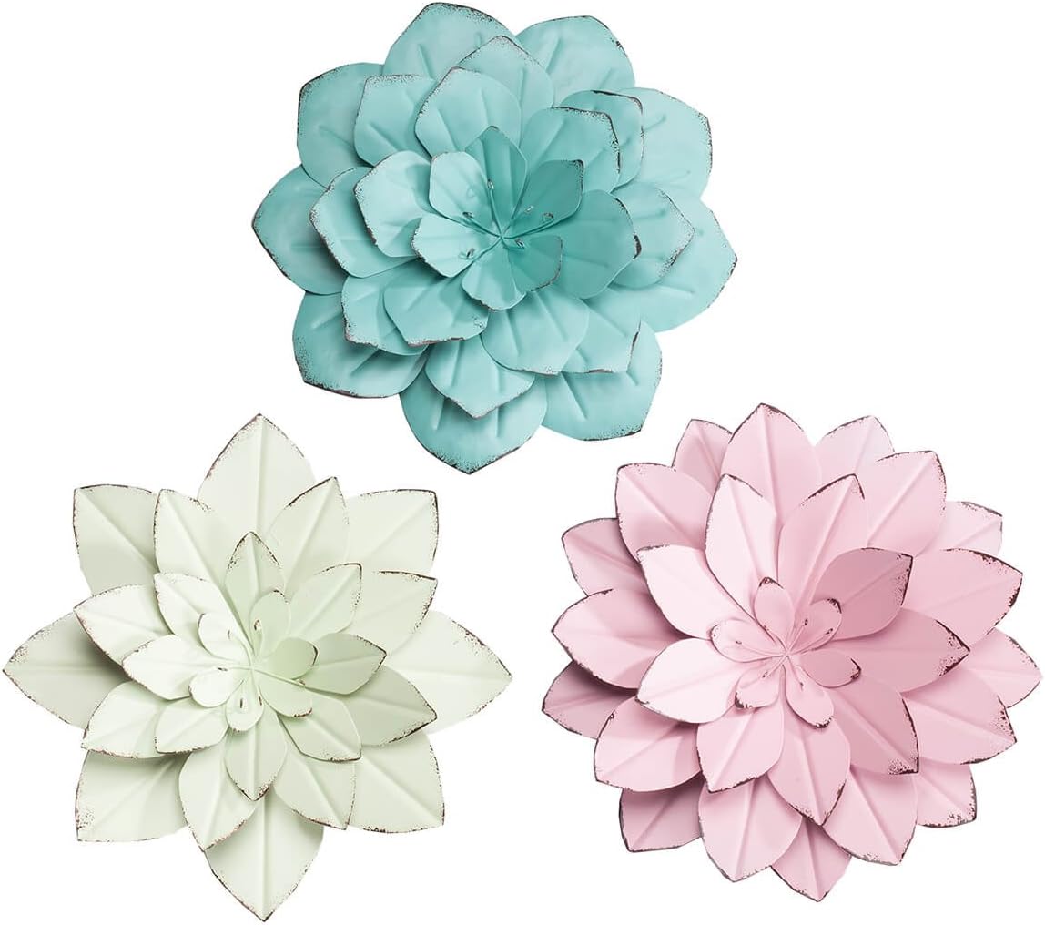 Maple Lane Creations – Decoración colgante floral de metal rústico para interiores y exteriores, juego de 3