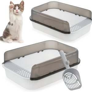 WUWEOT Paquete de 2 cajas de arena para gatos con parte superior abierta, bandeja de arena grande antisalpicaduras, lavabo de limpieza extraíble WUWEOT Paquete de 2 cajas de arena para gatos con parte superior abierta, bandeja de arena grande antisalpicaduras, lavabo de limpieza extraíble