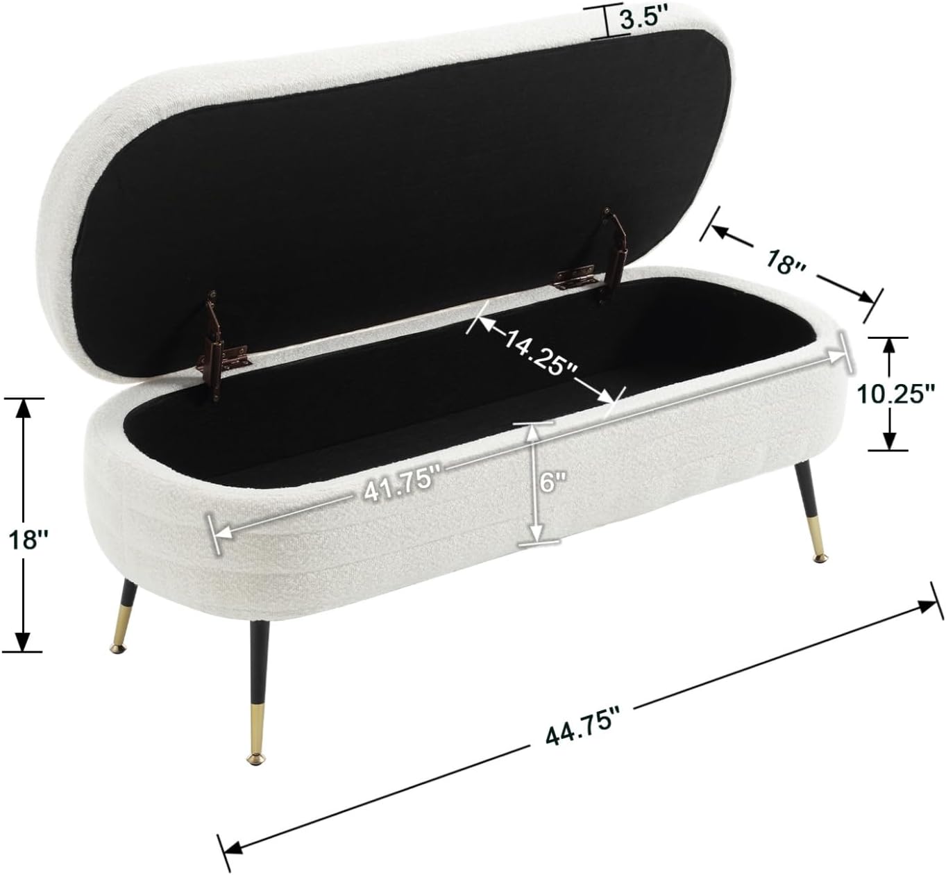 EALSON Banco de almacenamiento moderno, banco otomano de almacenamiento Sherpa con patas de metal tapizado para dormitorio, extremo de cama, banco