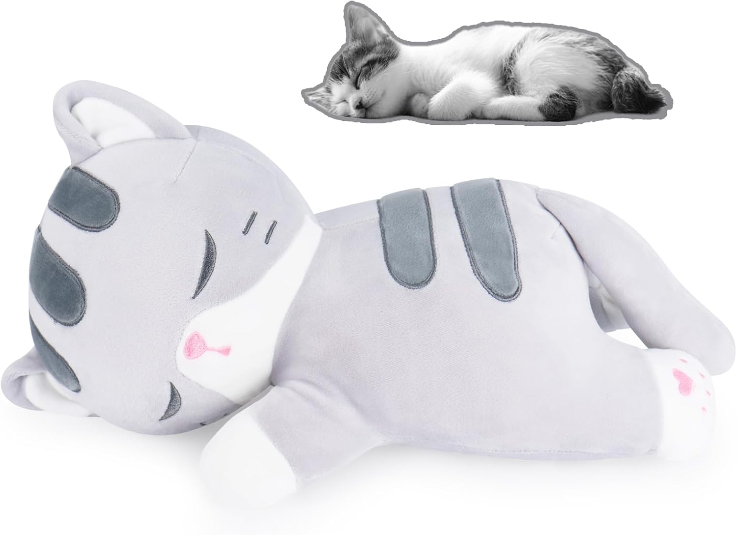 Achwishap Peluche de gato, almohada de felpa de gato, almohada suave de peluche kawaii para abrazar, lindos juguetes de peluche para niños y