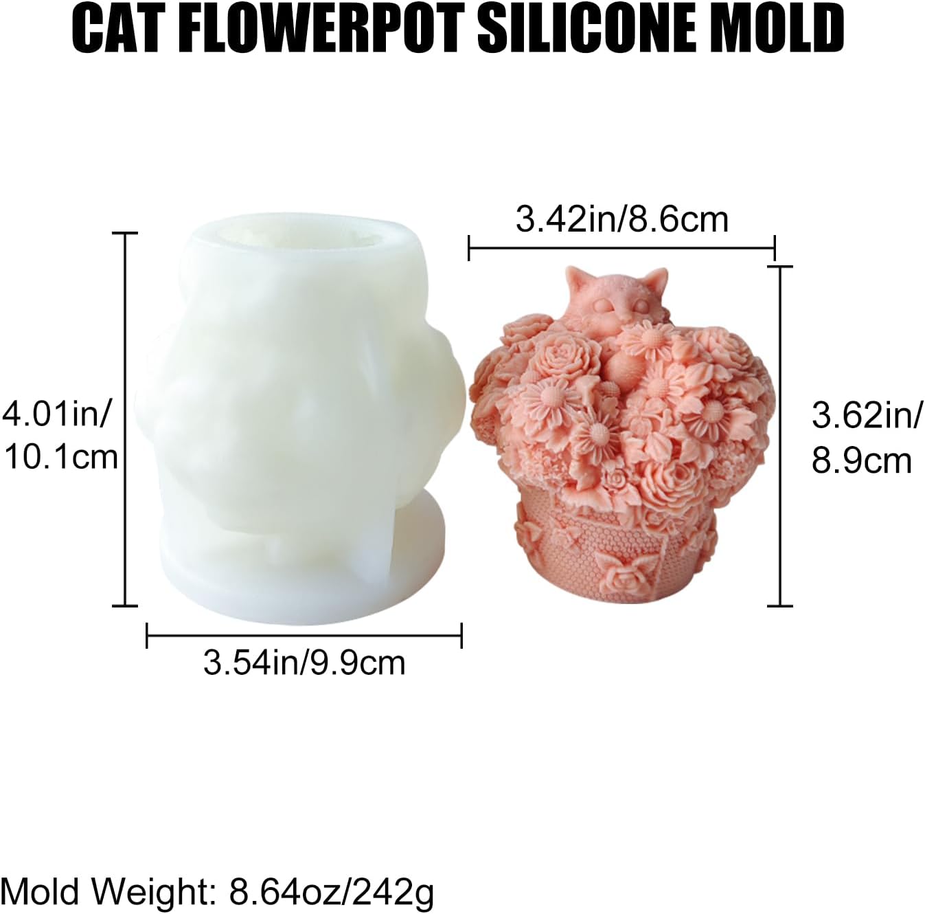 Silicone Mold for Animals, Resin Mold for Cat Flower, Candle Mold, 3D Mold for Cat Pot, Plaster Cake Molds with Soap Flavor