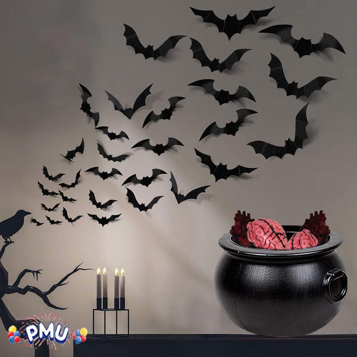 PMU Caldero de Halloween  Molde de soplado, accesorio de plástico para fiestas, soporte para dulces para niños, recuerdos y suministros de fiesta de