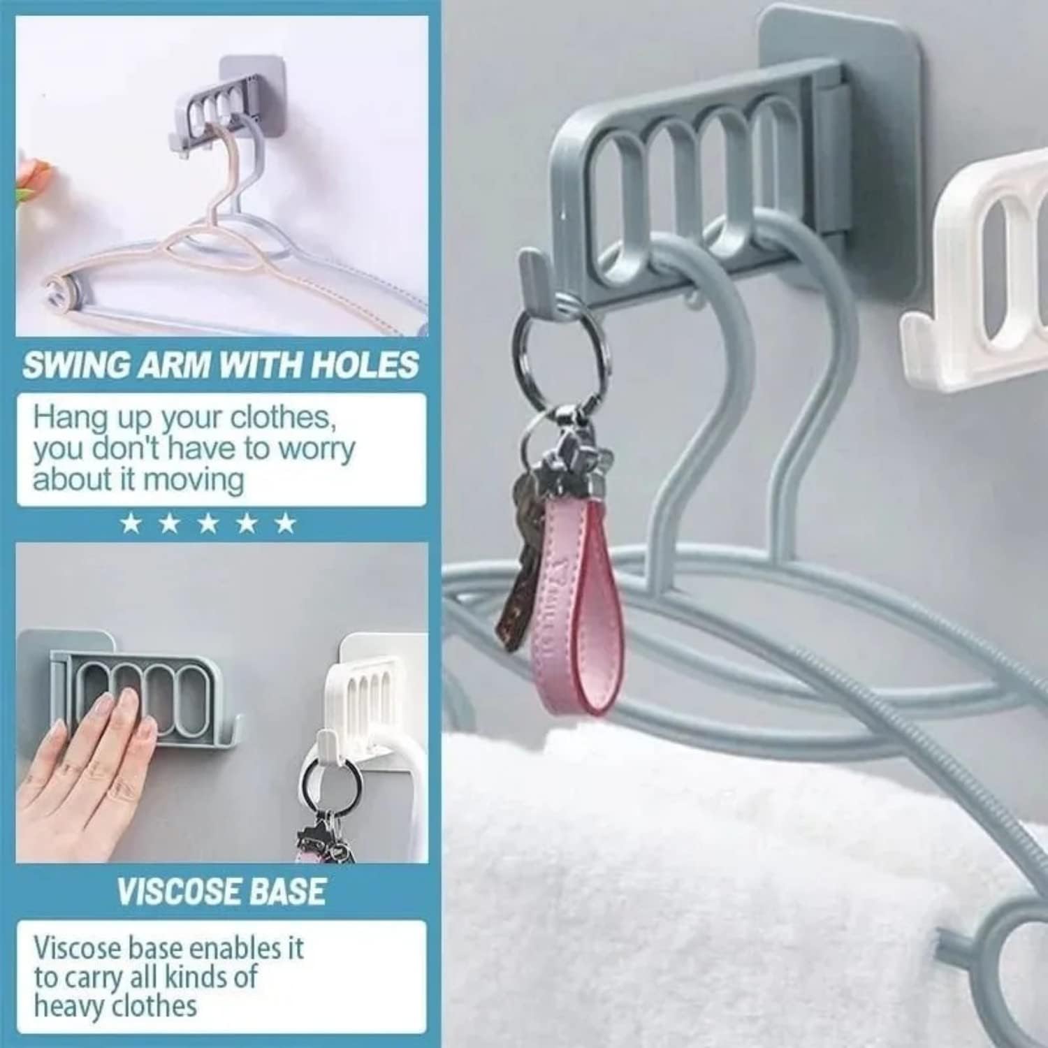 Percha plegable sin perforaciones, pequeña percha plegable para ropa, ganchos de almacenamiento para paredes, 4 agujeros montado en la pared,