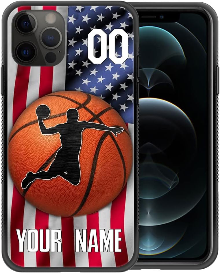 DAIZAG Funda compatible con iPhone 13 Mini personalizada de baloncesto con bandera estadounidense, funda de teléfono deportiva para hombres y niños,