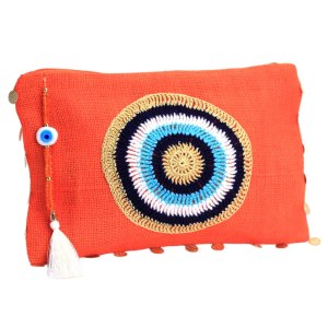 KarensLine Handmade Evil Eye Jute Pouch Bag Orange Summer Beach Bag Zipper Closure Gift Bag KarensLine Handmade Evil Eye Jute Pouch Bag Orange Summer Beach Bag Zipper Closure Gift Bag