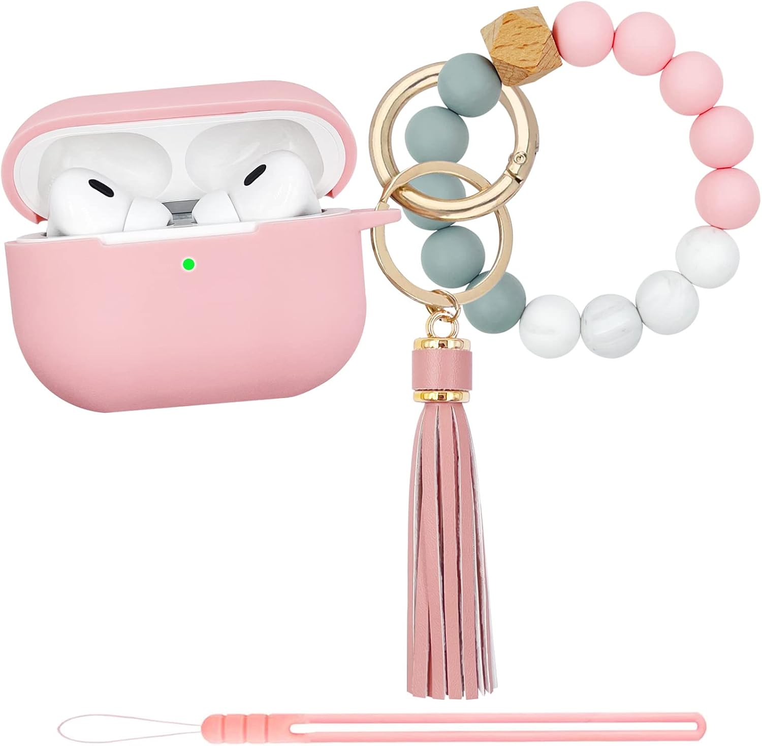 Funda para Airpods Pro de 2 generación 2022, funda de silicona suave con llavero de pulsera linda para Apple Airpods Pro 2 para mujeres y niñas
