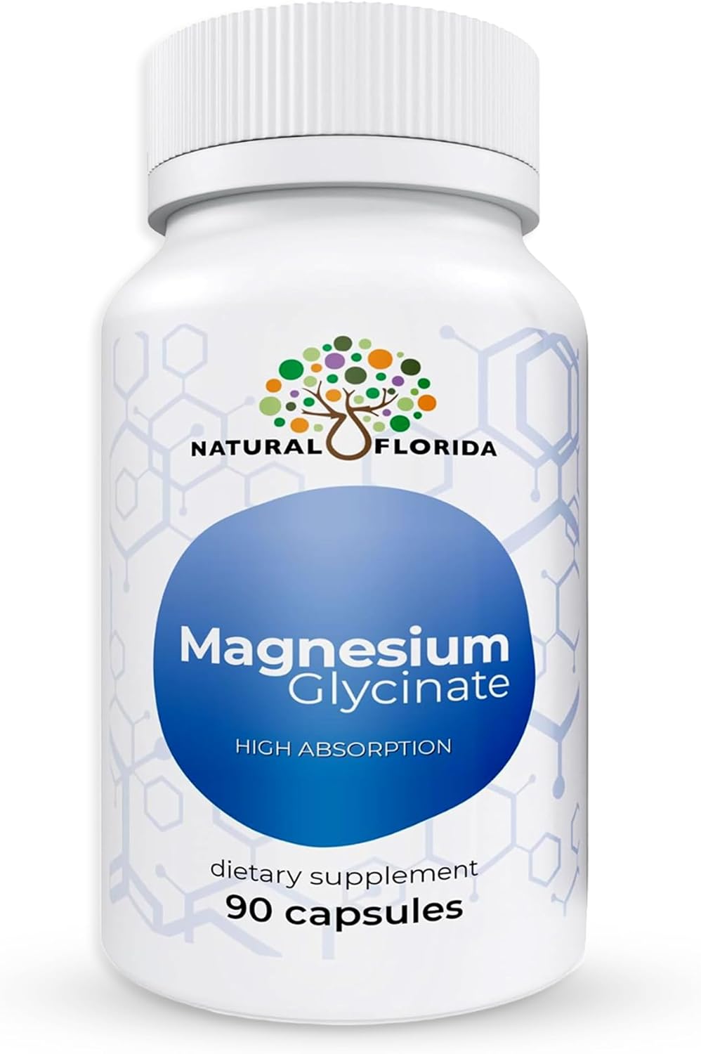 Glicinato de magnesio  Alta absorción, 90 cápsulas veganas, 220 mg por porción, Natural Florida, fabricado en Estados Unidos