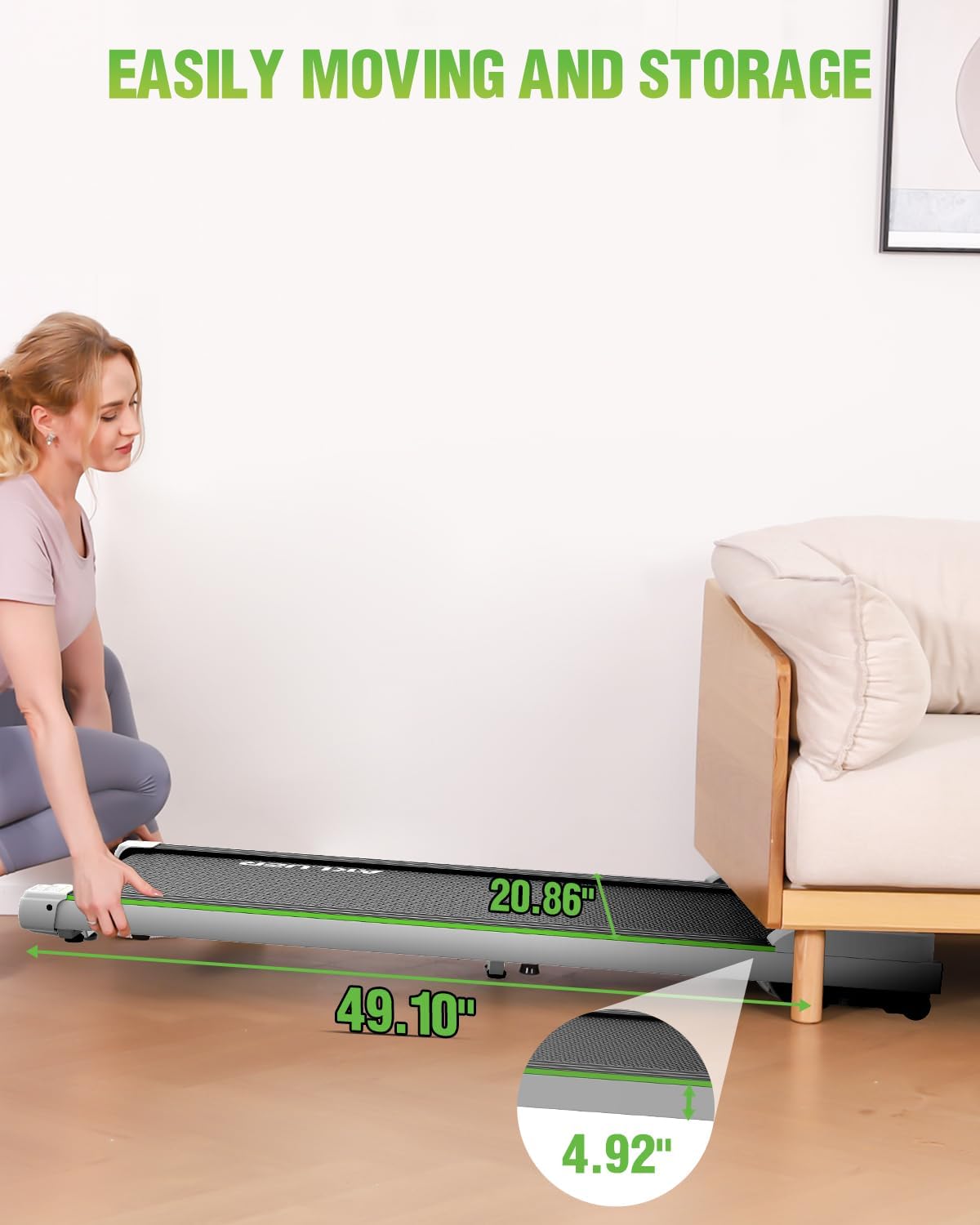 AKLUER – Caminadora para debajo del escritorio de 2.25 HP con capacidad de peso de 265, caminadora portátil con control remoto IR para el hogar,