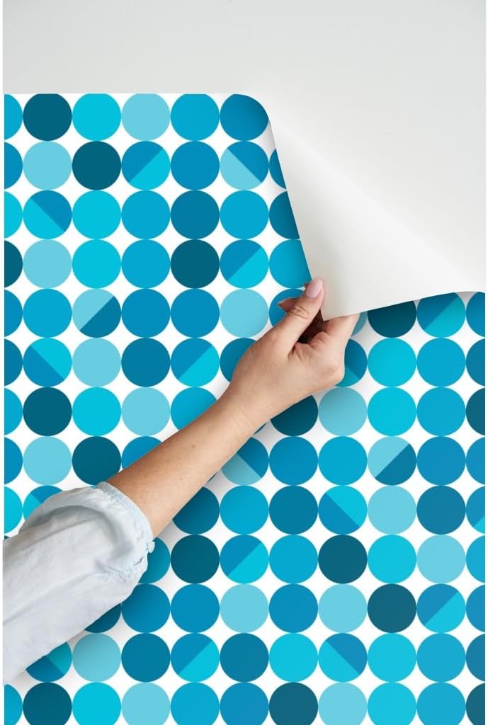Spoonflower Peel & Stick Wallpaper Swatch – Blue Moon White Retro Circles Midcentury Modern Cool Lampshade Custom Removable Wallpaper