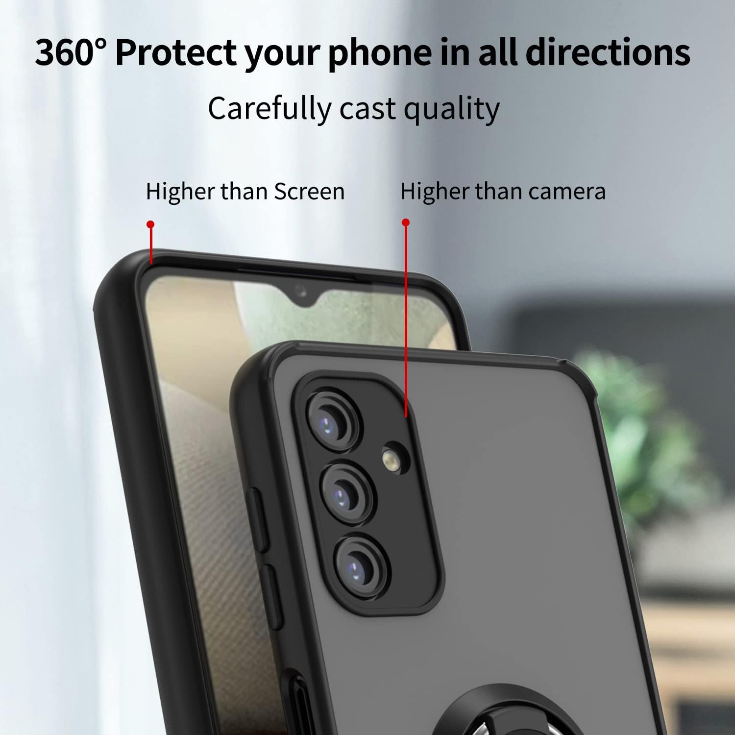 TJS Funda compatible con Samsung Galaxy A13 5G, Galaxy A04S, con protector de pantalla de vidrio templado, anillo de metal, soporte magnético