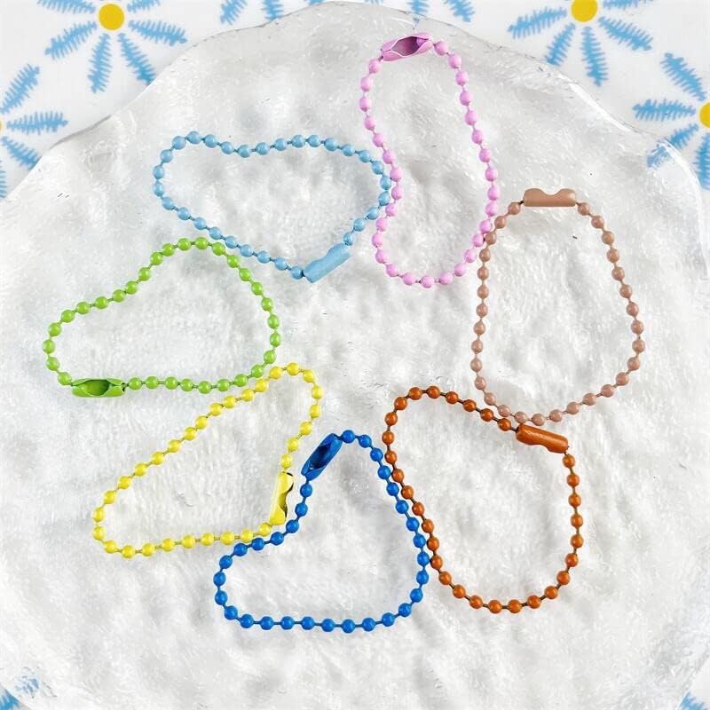 100pcs arco iris colorido bola bola llavero hebilla cuentas cadena DIY accesorio, Color del arco iris