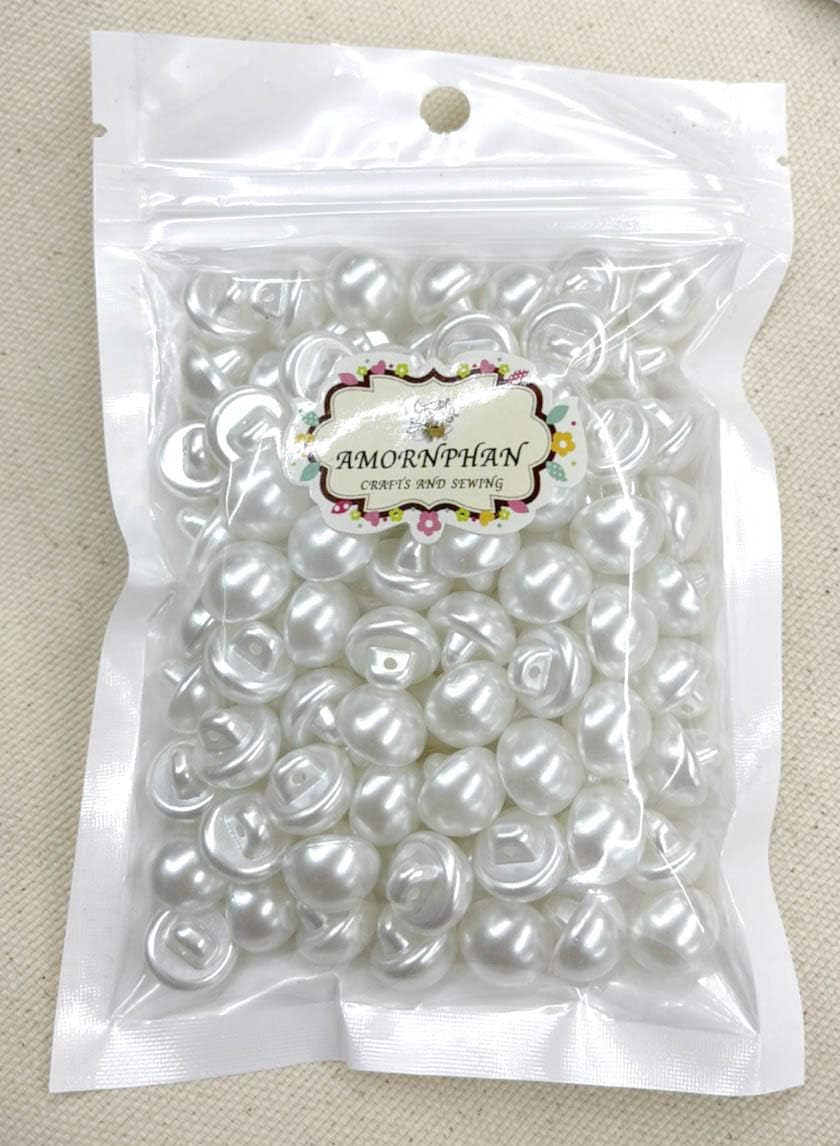100 botones redondos blancos de perlas de resina de 0.551 in con forma de hongo con agujero para coser ropa, vestido, suéter, manualidades,