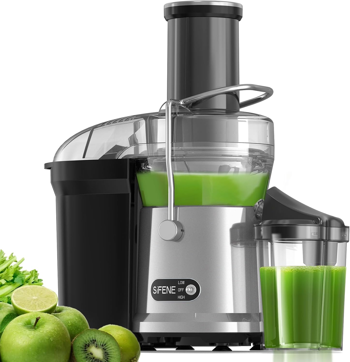 SiFENE Exprimidor, máquina extractora de jugo rápido, motor potente de 1000 W, canal de alimentación grande de 3.2 pulgadas para jugo de frutas