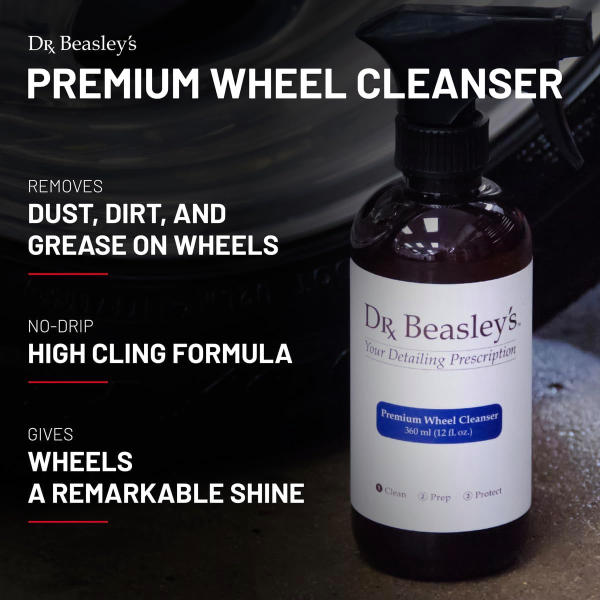 Dr. Beasley’s Limpiador de ruedas prémium para automóviles de 12 onzas líquidas, elimina el polvo, la suciedad y la grasa en las ruedas, se adhiere