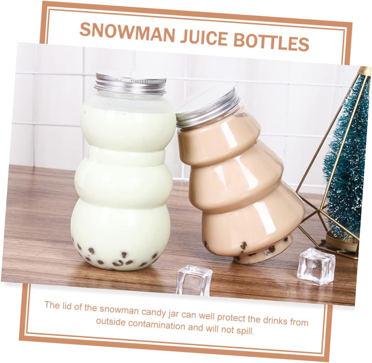 NOLITOY 10 tarros de boticario para bebidas, botellas de plástico con tapas, organizador de refrigerador, botella de muñeco de nieve, botella