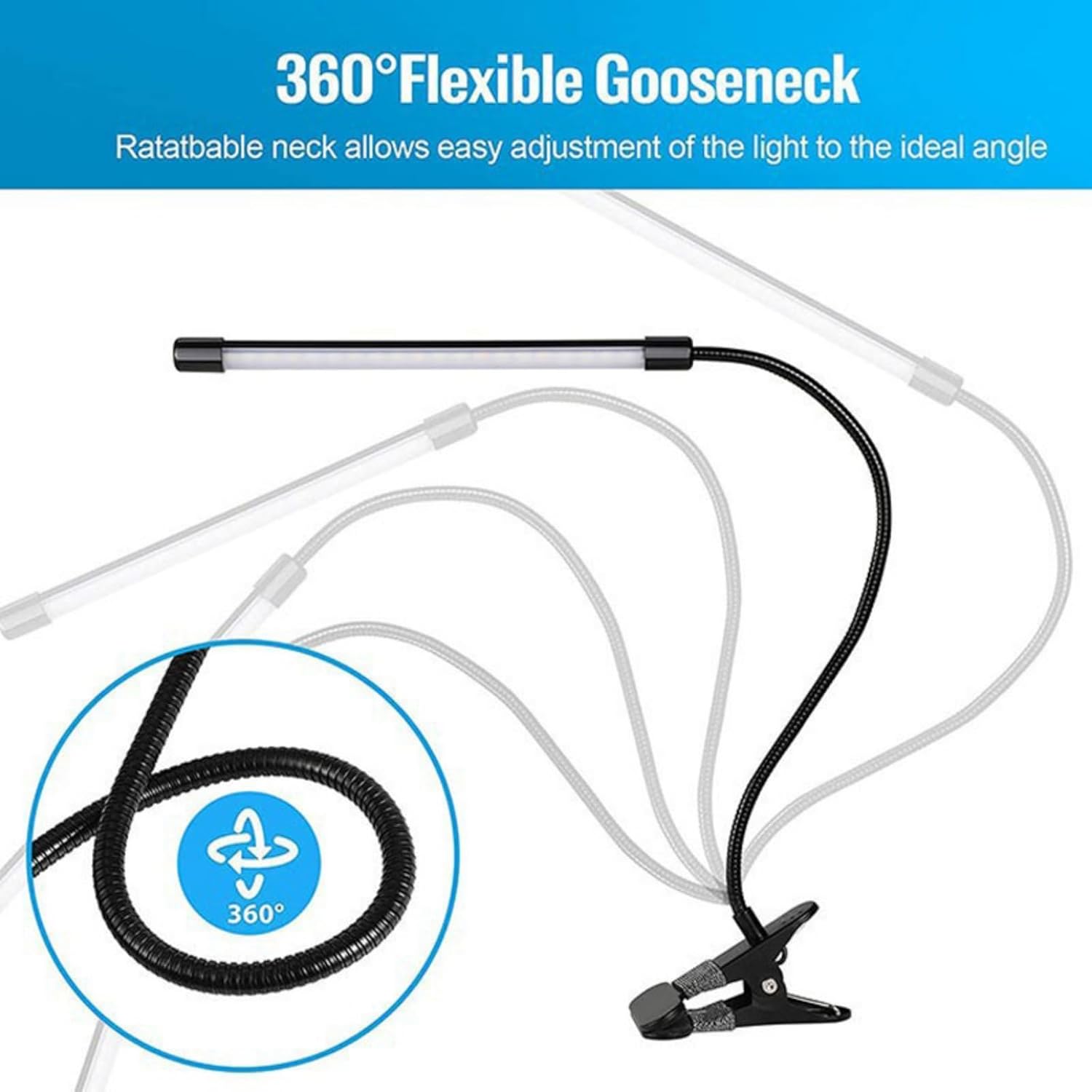 HFENGKG Lámpara LED de escritorio con clip, protección ocular, 3 colores claros, 10 brillos regulables, luces negras para libros para lectura y