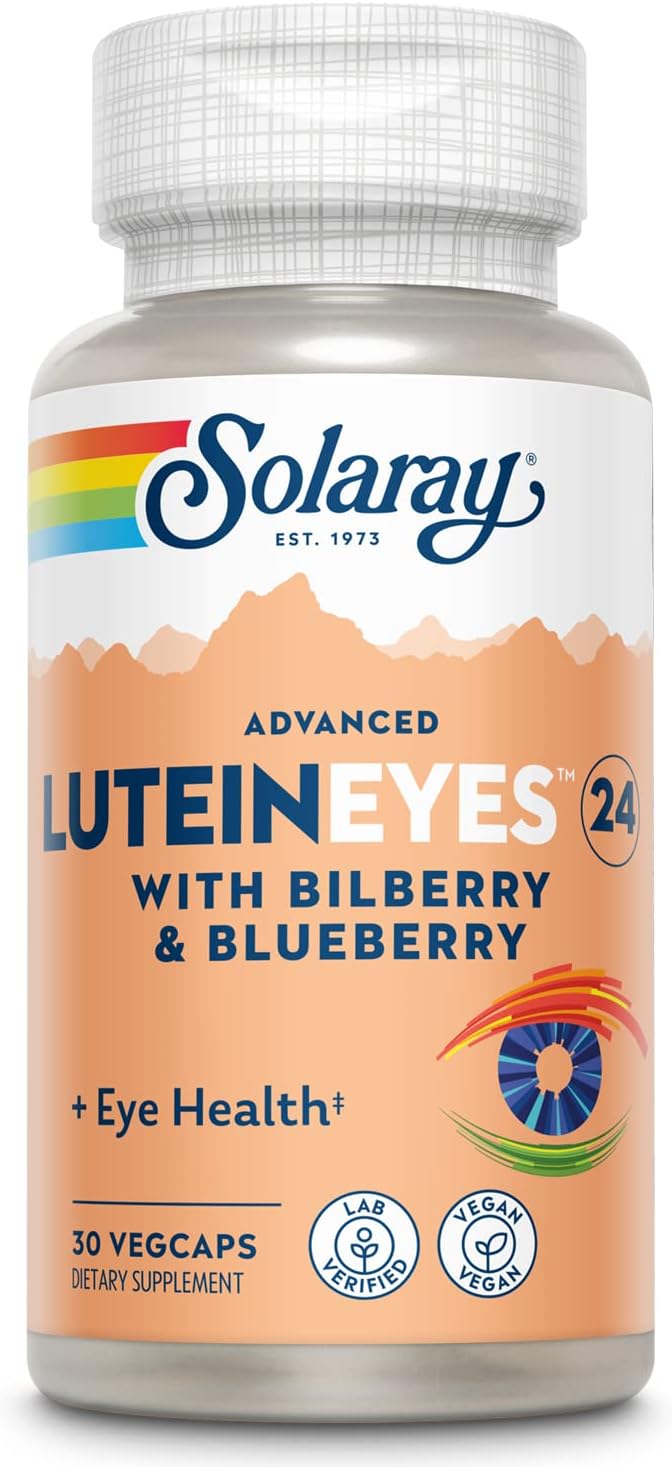 Solaray Advanced Lutein Eyes 24 mg con extracto de arándano y extracto de arándano, suplemento de apoyo para la salud ocular y macular que Solaray Advanced Lutein Eyes 24 mg con extracto de arándano y extracto de arándano, suplemento de apoyo para la salud ocular y macular que