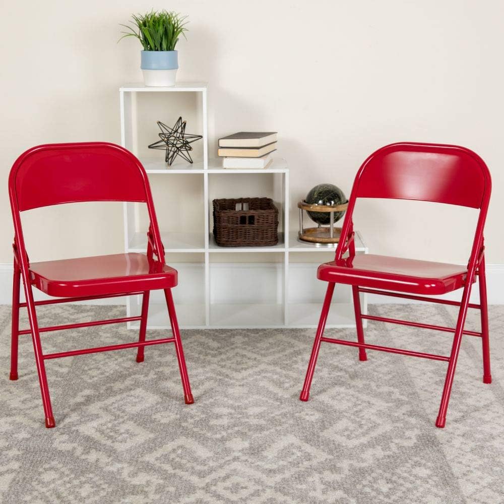 Flash Furniture Serie Hércules Silla plegable de metal de triple soporte y doble bisagra -rojo – paquete de 2