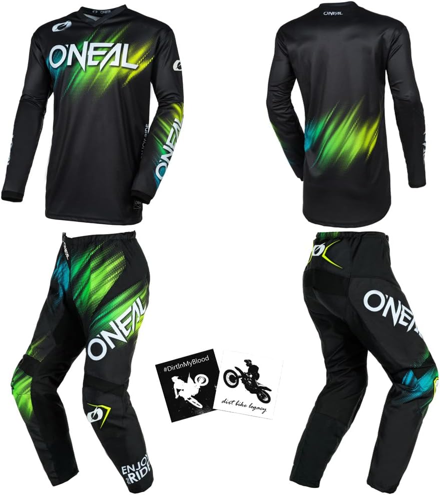 MX Outfit O’Neal Element Voltage Green Men (W36L) Pantalones de protección Jersey Riding Bundle motocross Dirt Bike Combo Set