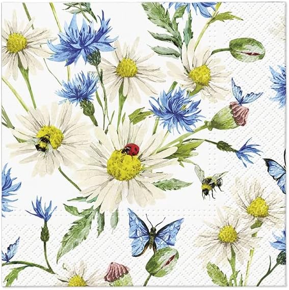 AM Décor – 20 servilletas de papel suaves de 3 capas de Decoupage de 13 x 13 pulgadas (desplegadas) (Ladybird in Daisies)