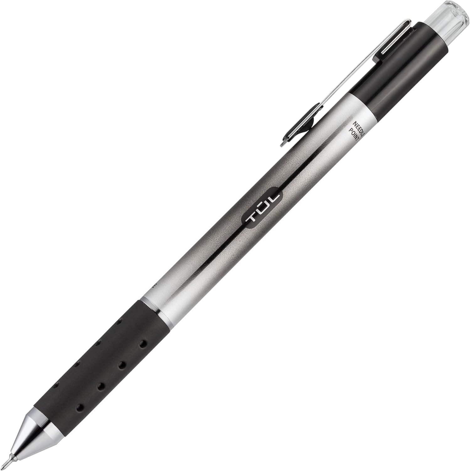 TUL GL1 Bolígrafo de gel retráctil, punta de aguja, 0.028 in, barril gris, tinta negra, paquete de 12