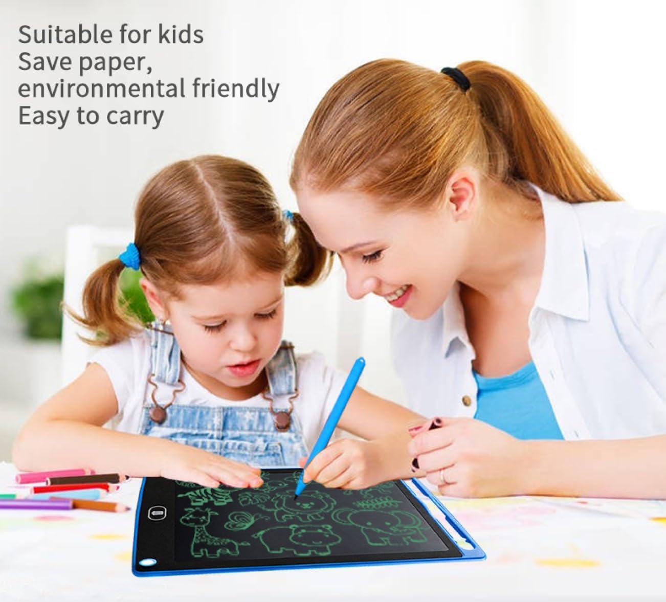 Paquete de 2 tabletas de escritura LCD coloridas y tableros de garabatos, almohadillas de borrado electrónico para garabatos y dibujos, juguete