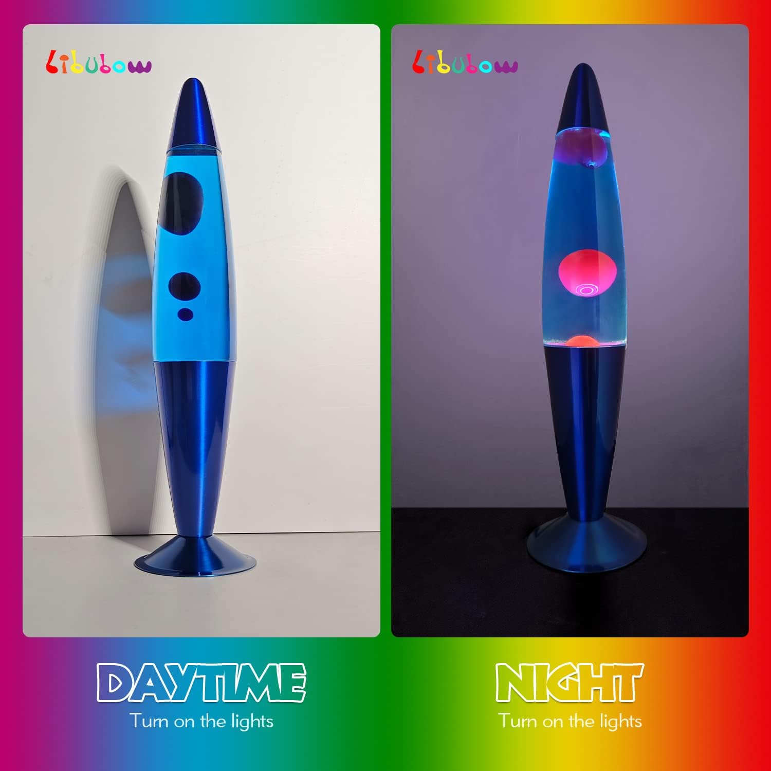 Lámpara de magma azul de 16 pulgadas, 2 bombillas, luz nocturna azul, luz relajante y relajante, decoración del hogar, sala de estar, oficina,