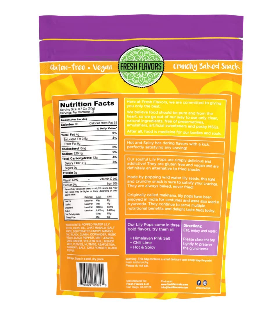 Fresh Flavors LILY POPS (semillas de lirio de agua reventadas) Snacks gourmet sin gluten, veganos, horneados, nutritivos y crujientes. Fabricado en