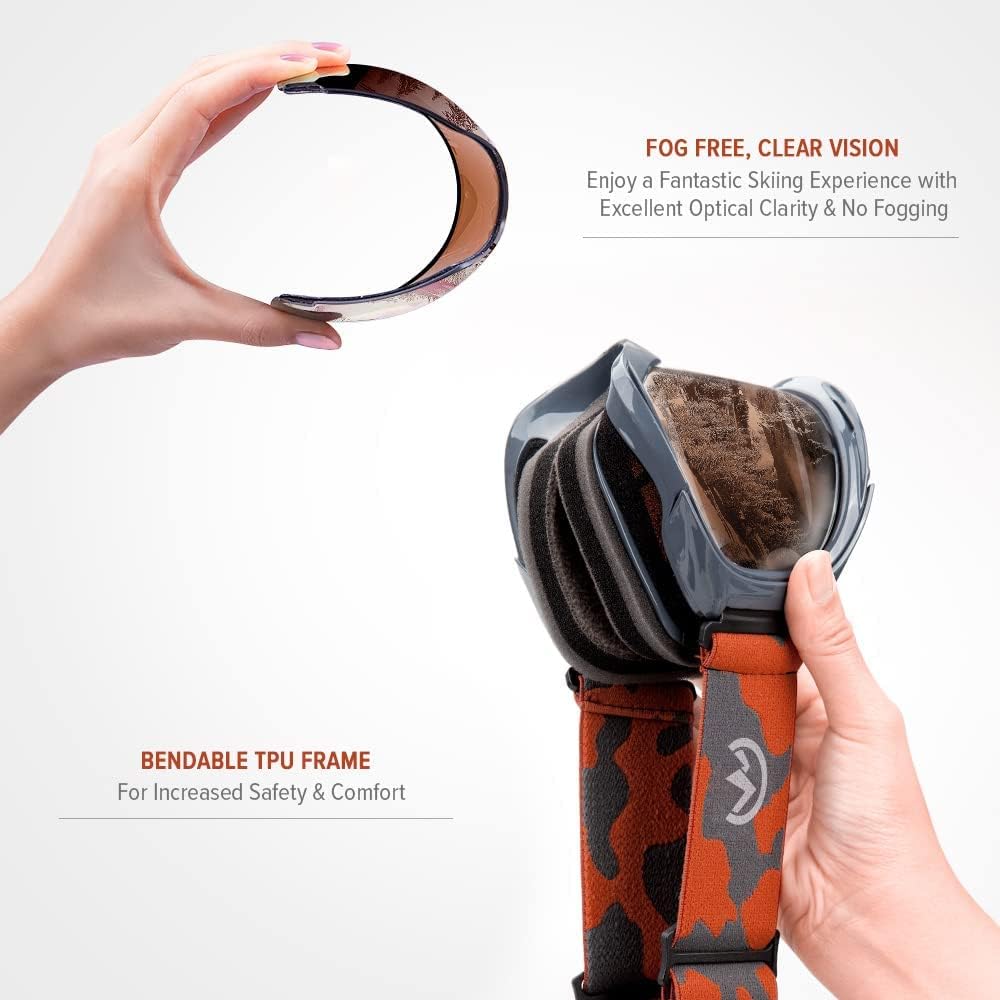 OutdoorMaster – Gafas de esquísnowboard para hombres, mujeres y jóvenes, 100% protección contra rayos ultravioleta, para usar sobre los anteojos