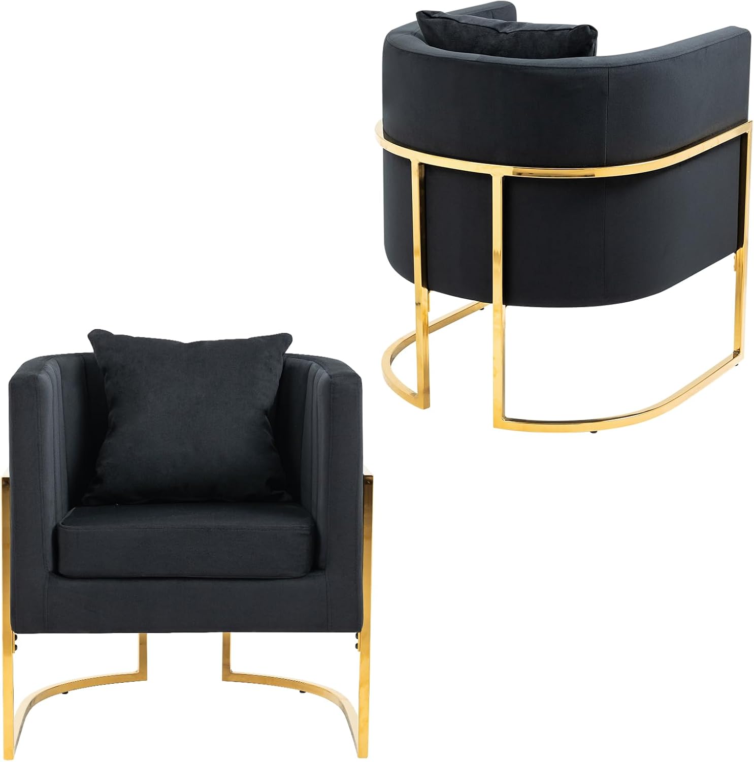 Newnno Silla decorativa moderna de terciopelo, sillón tapizado de mediados de siglo con almohada para sala de estar, cómoda silla de tocador