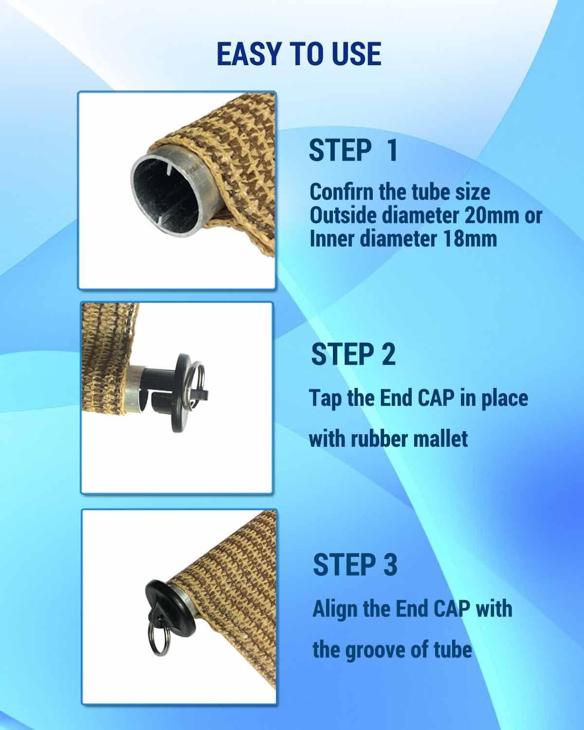 Kit elástico y tapa de extremo, compatible con piezas de repuesto Coolaroo para exteriores enrollables, amarres de sombra (3 juegos, negro)