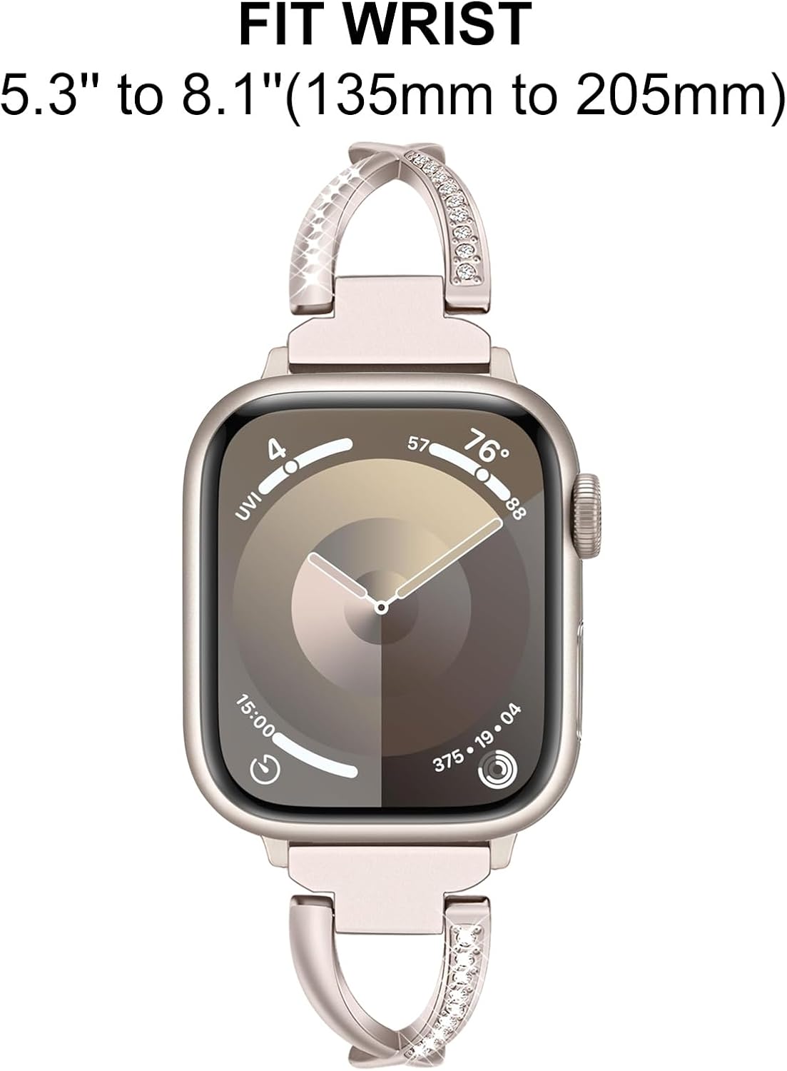 TRUMiRR Correa para Apple Watch Series 10 de 1.654 in 1.811 in  9 8 7 1.614 in 1.772 in correa de reloj femenina de acero inoxidable y diamantes