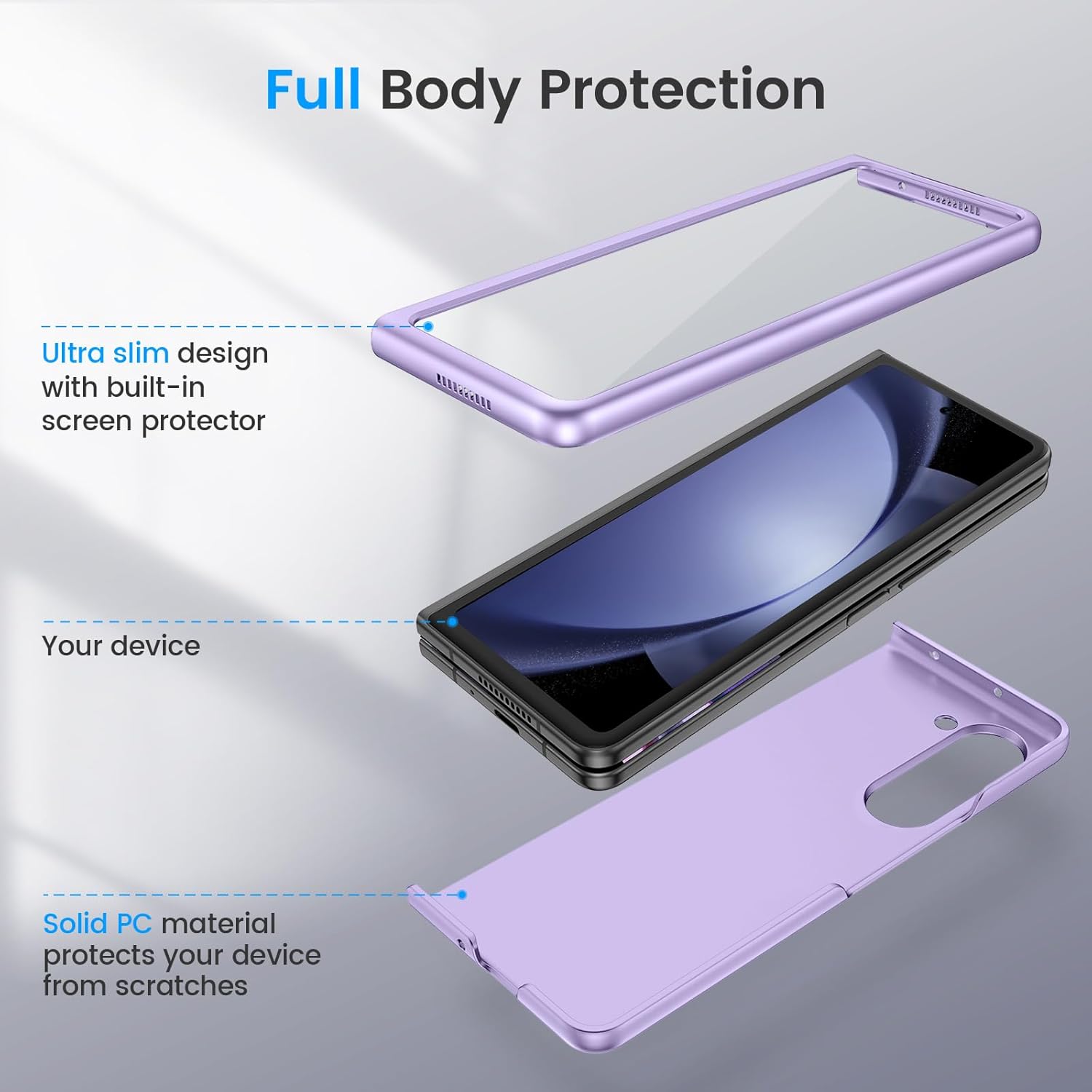 Ruky Funda para teléfono Samsung Z Fold 5, funda protectora a prueba de golpes, con protector de pantalla integrado y soporte de carga inalámbrica
