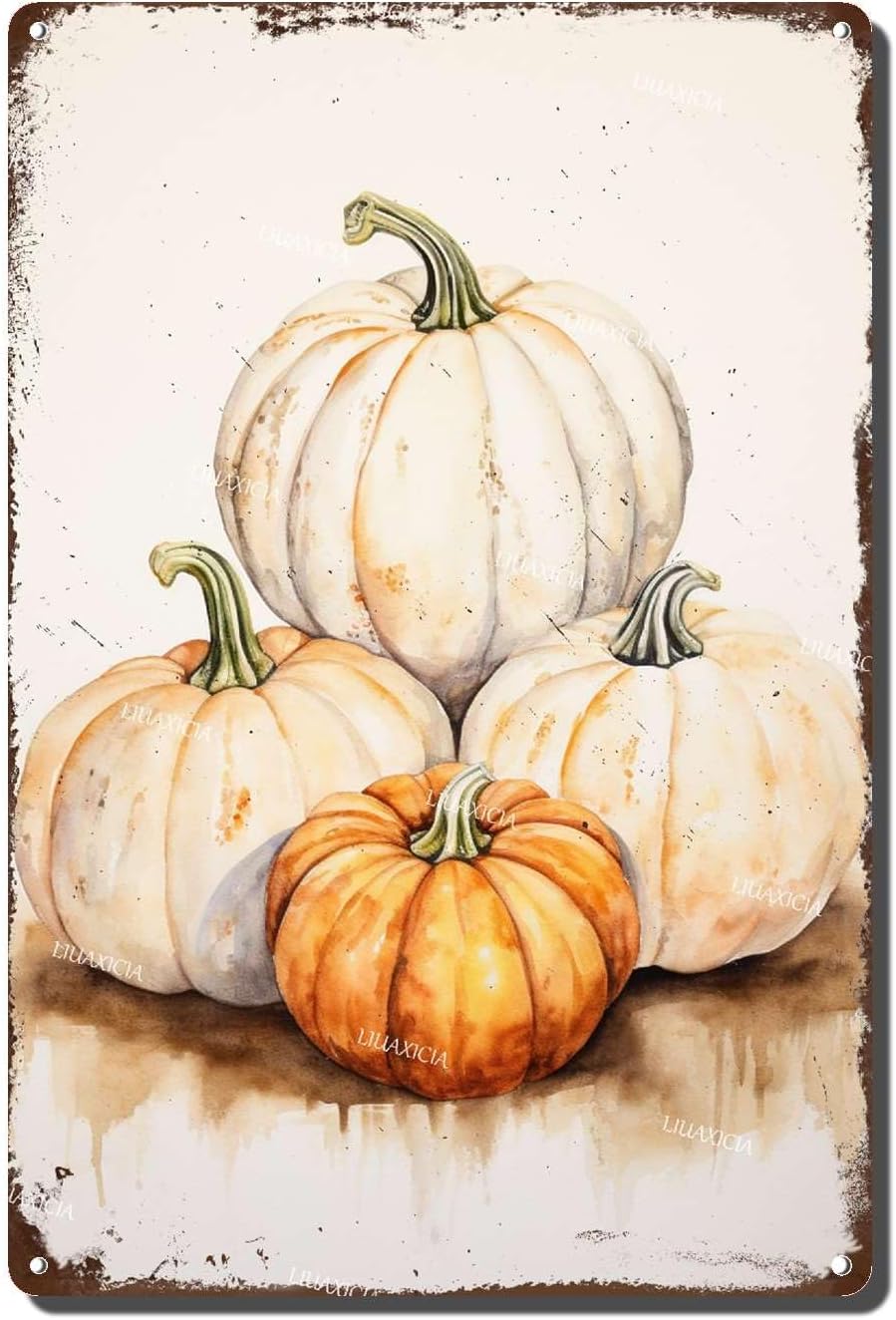 Letrero de hojalata con estampado de calabaza, acuarela, calabaza, arte de pared, decoración de otoño, decoración de Acción de Gracias, decoración