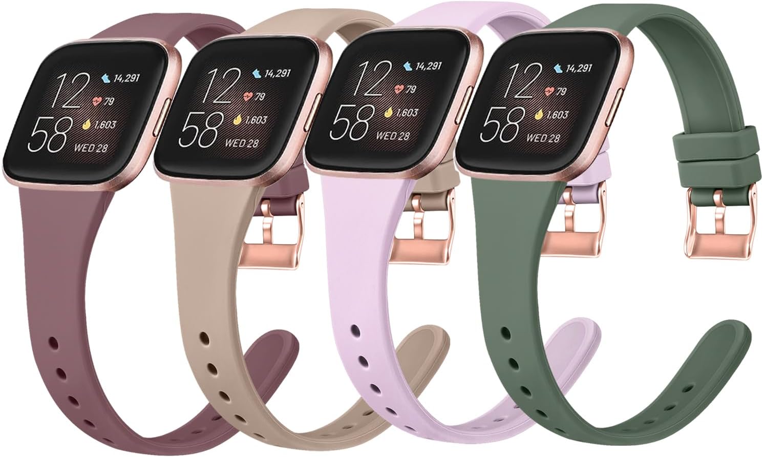 Tobfit Correas de reloj deportivas delgadas compatibles con Fitbit Versa 2 correas para mujeres y hombres, correas de repuesto de silicona