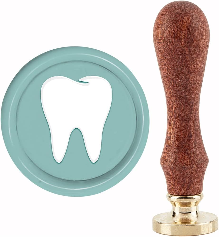CRASPIRE Sello de cera de dientes de 1.181 in, diseño retro vintage, extraíble, latón con mango de madera, para invitaciones de boda, Halloween,