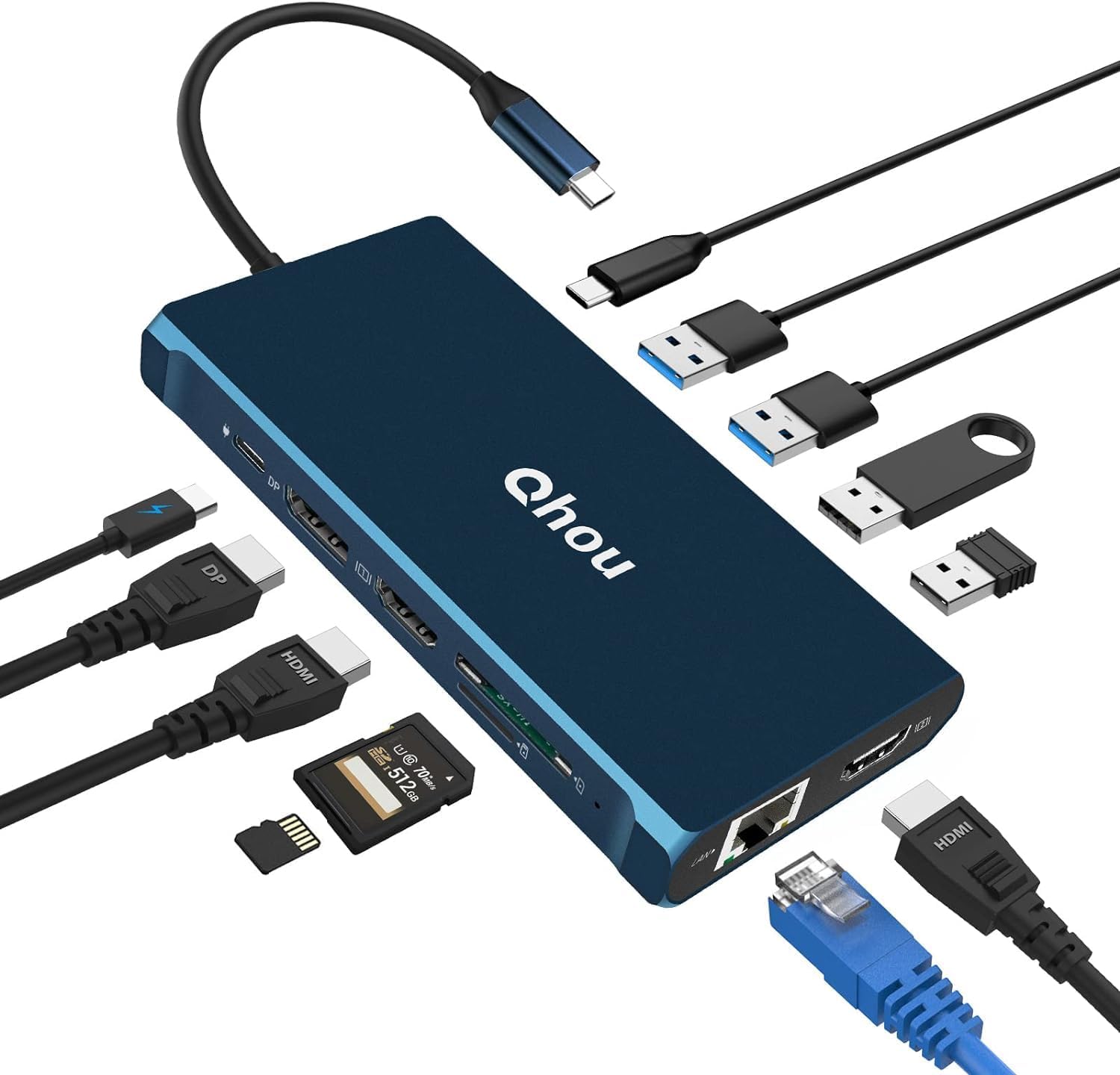 Estación de acoplamiento USB C con monitor doble, adaptador múltiple de pantalla triple USB C 13 en 1, concentrador portátil tipo C con 2 HDMI, VGA,