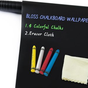 Bloss Papel tapiz de pizarra para pegar y despegar, 17.7 x 157 pulgadas de largo con 4 tizas coloridas, papel de contacto de pizarra, adhesivo de Bloss Papel tapiz de pizarra para pegar y despegar, 17.7 x 157 pulgadas de largo con 4 tizas coloridas, papel de contacto de pizarra, adhesivo de