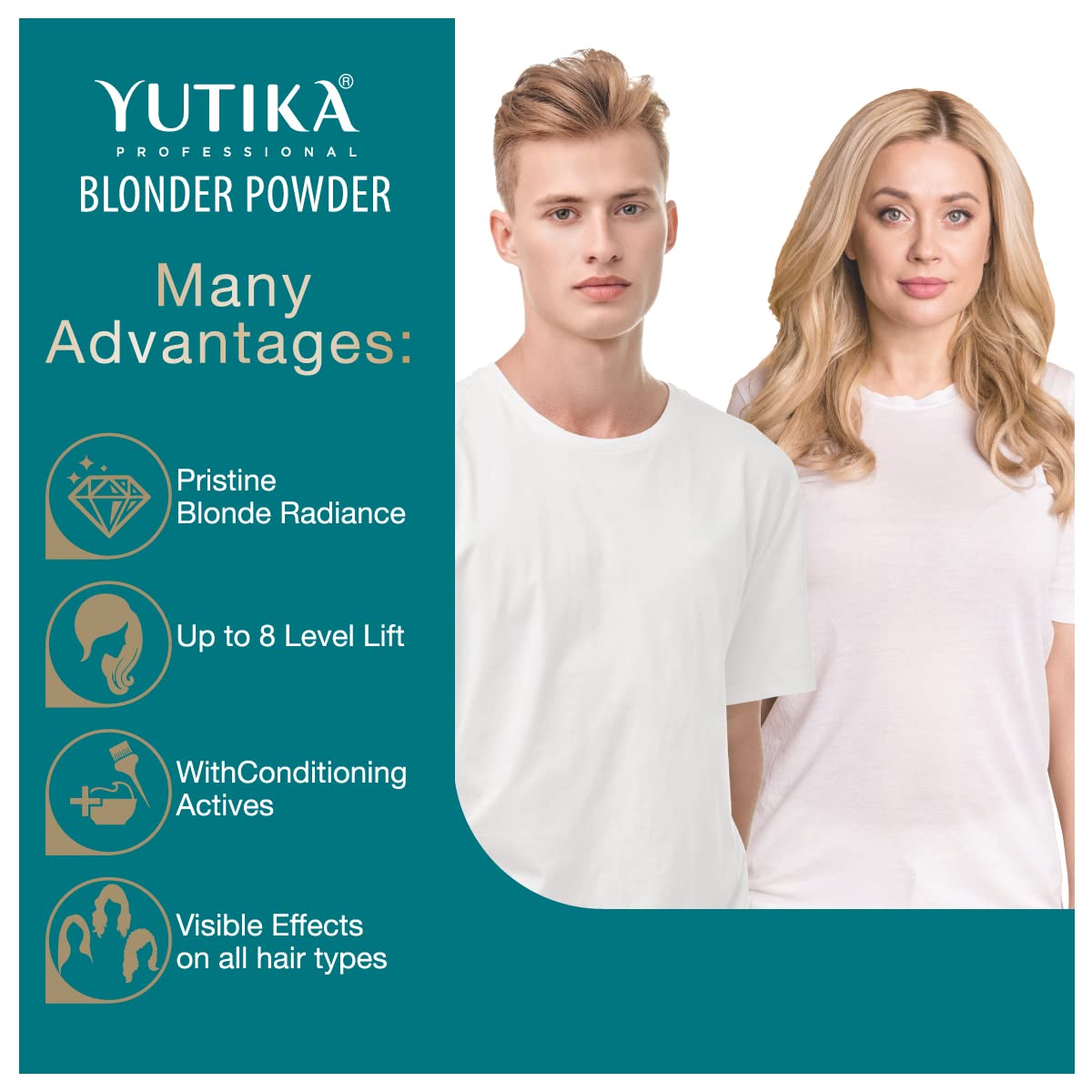 Yutika Professional Blonder Bleach Powder Hair Lightener  Blanqueador para aclarar el cabello con brillo rubio  Levanta hasta 8 niveles – 2.11 onzas