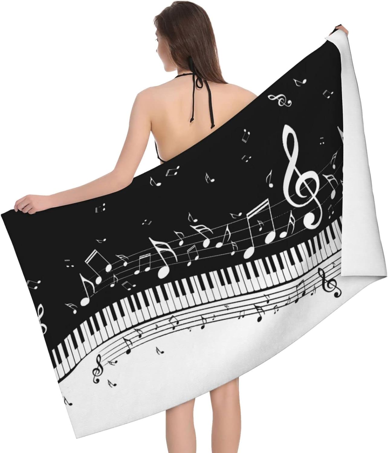 Decktt Toalla de playa con teclas de piano con notas musicales, 32 x 52 pulgadas, toalla de camping de microfibra de secado rápido, súper