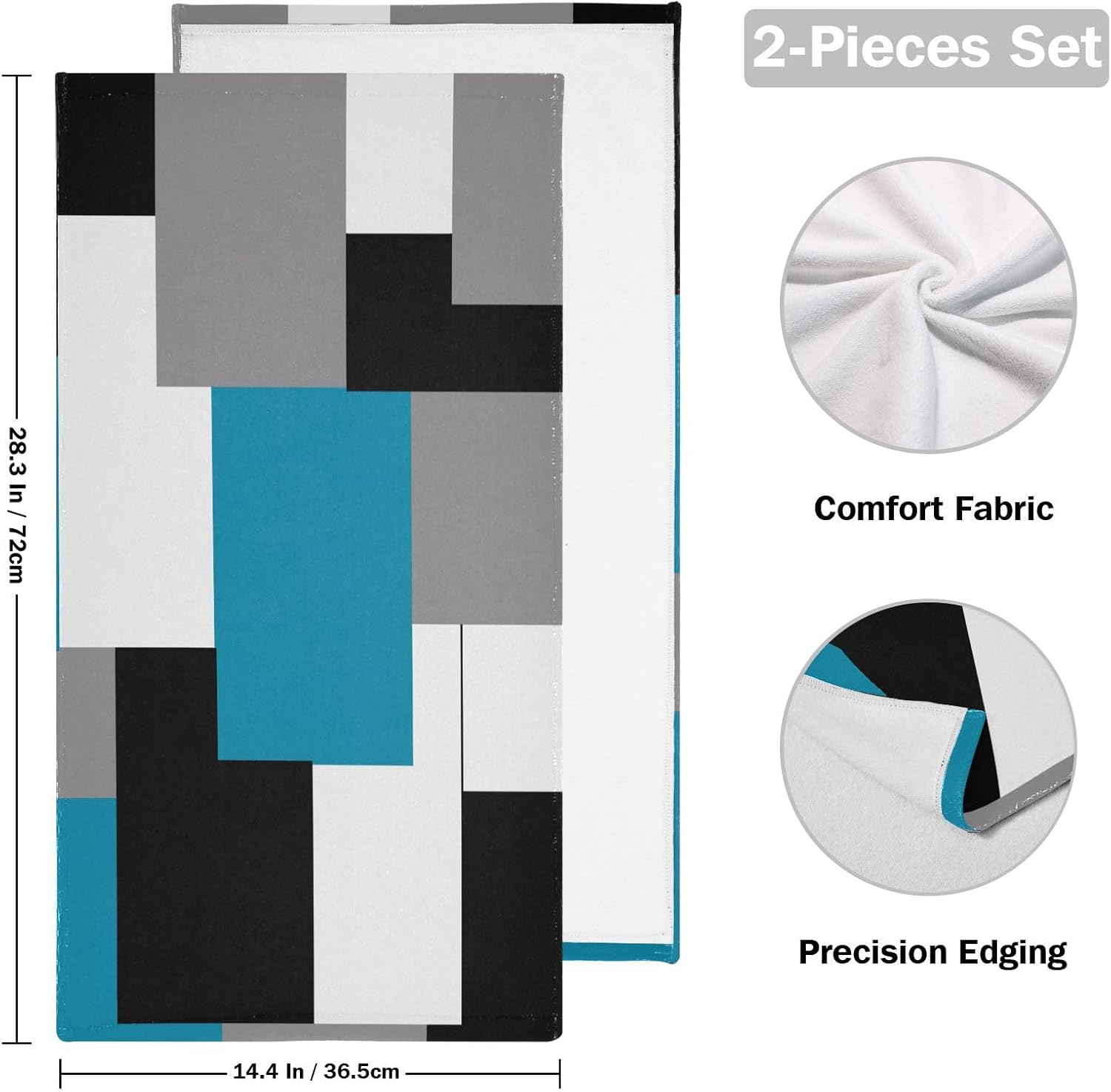 Juego de 2 toallas de mano geométricas azules y grises para baño, toallas de cocina absorbentes de microfibra abstractas en blanco y negro, toallas